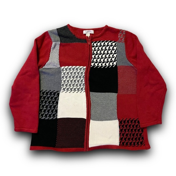Vintage 1990s Traditions Country Collection Zip Up Knit Sweater Women’s Sz Large - Picture 1 of 6